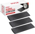Pyle Car Driveway Adjustable Curb Ramps 3 Pack - Heavy Duty Rubber Kit