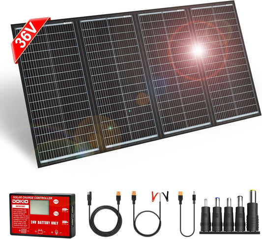 DOKIO 300W Portable Folding Solar Panel Kit for 24V Batteries