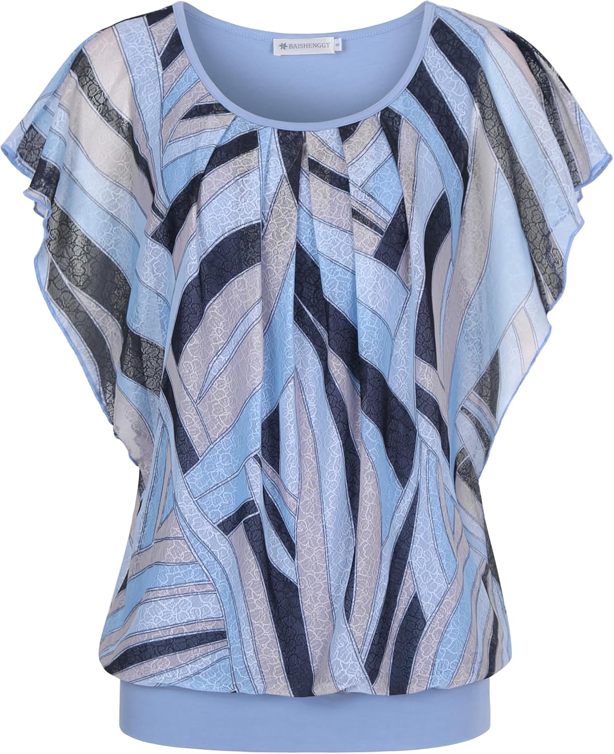 BAISHENGGT Womens Summer Tops Flutter Short Sleeve Pleated Blouses