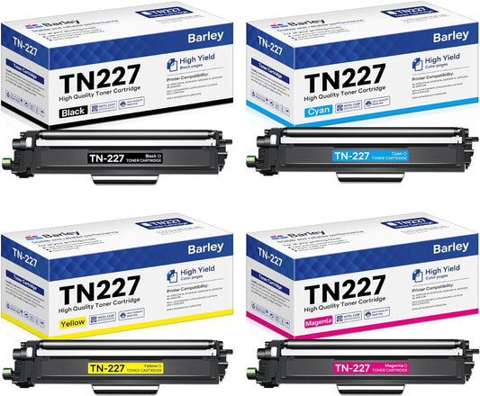 High Yield TN-227 Toner Cartridge 4 Pack for Brother Printers