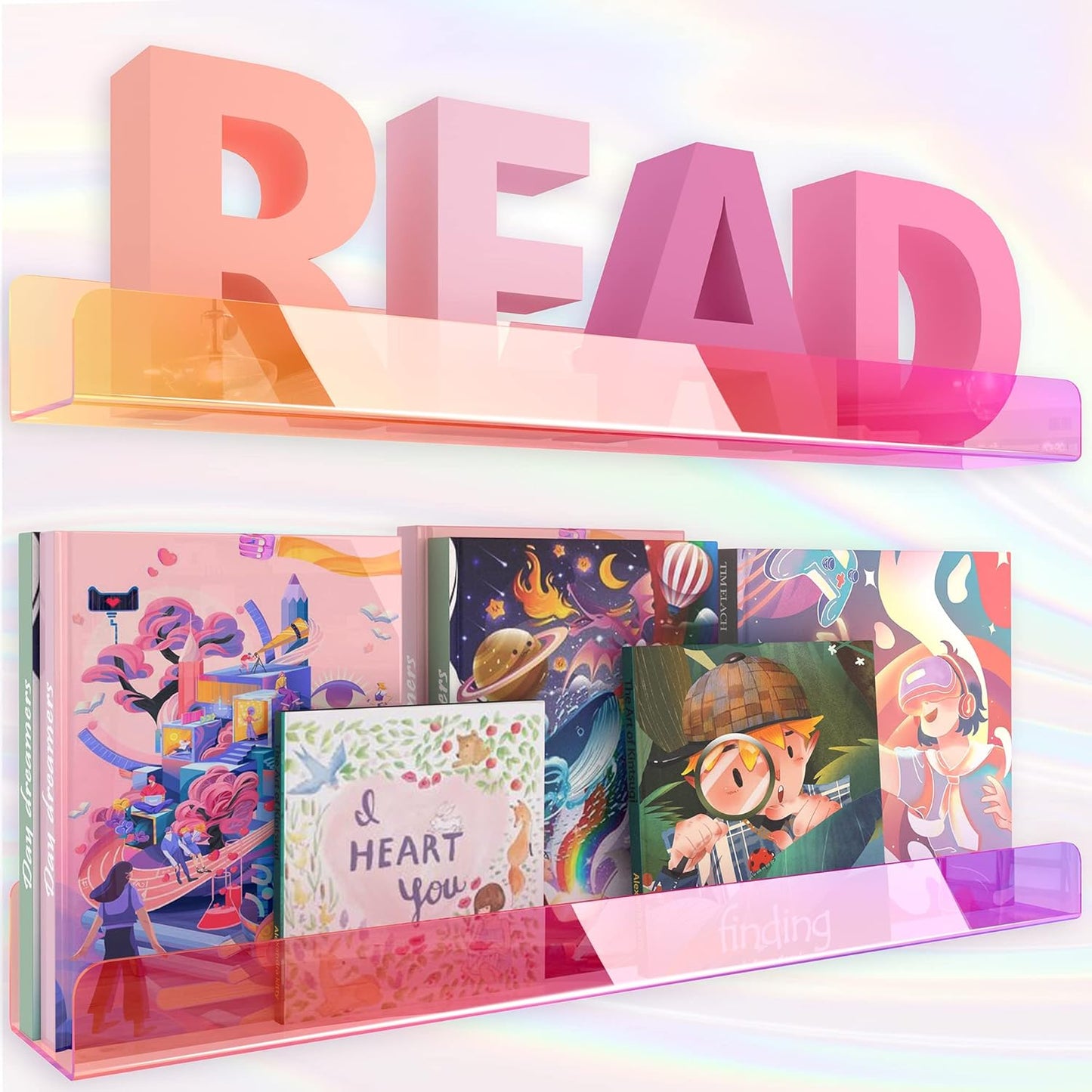 24 Inch Iridescent Acrylic Bookshelf for Kids Room Organization