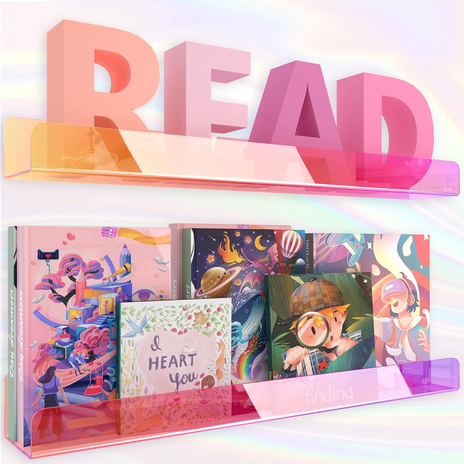 24 Inch Iridescent Acrylic Bookshelf for Kids Room Organization