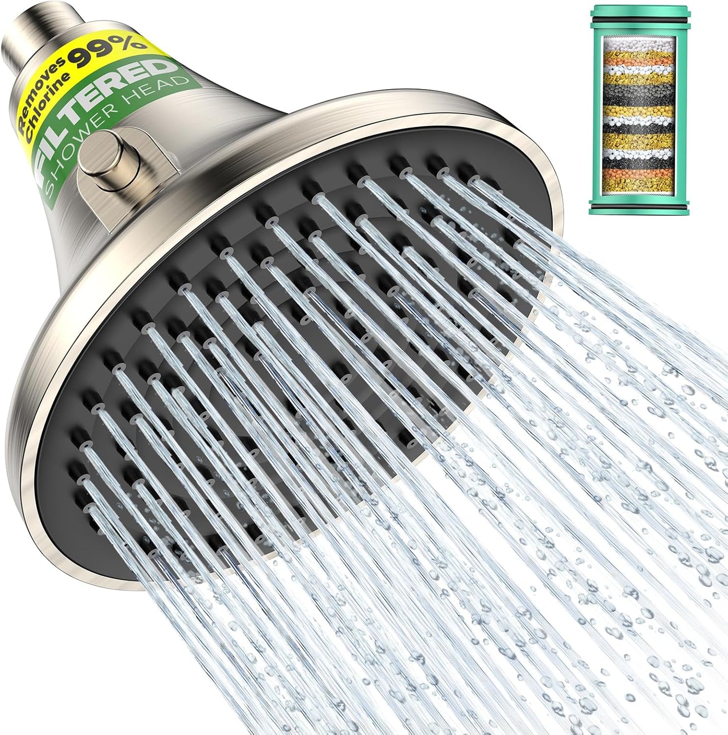 Filtered Shower Head Brushed Nickel for High Pressure Rain Experience