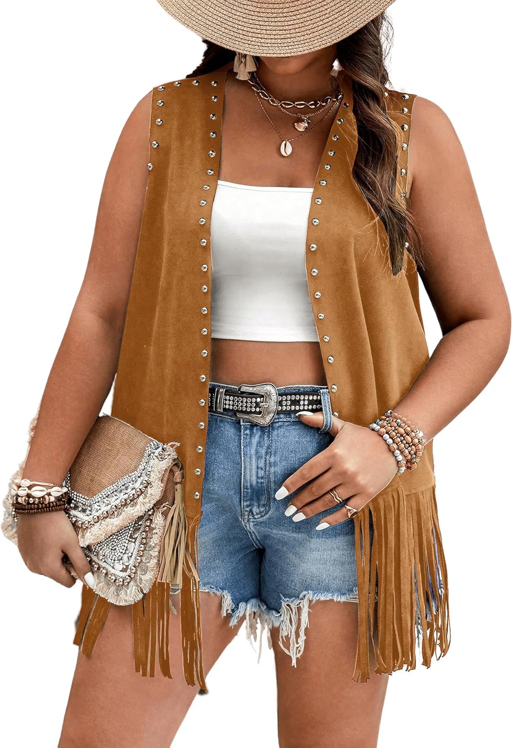 Fringe Vest for Women - Plus Size Faux Suede Cowgirl Style