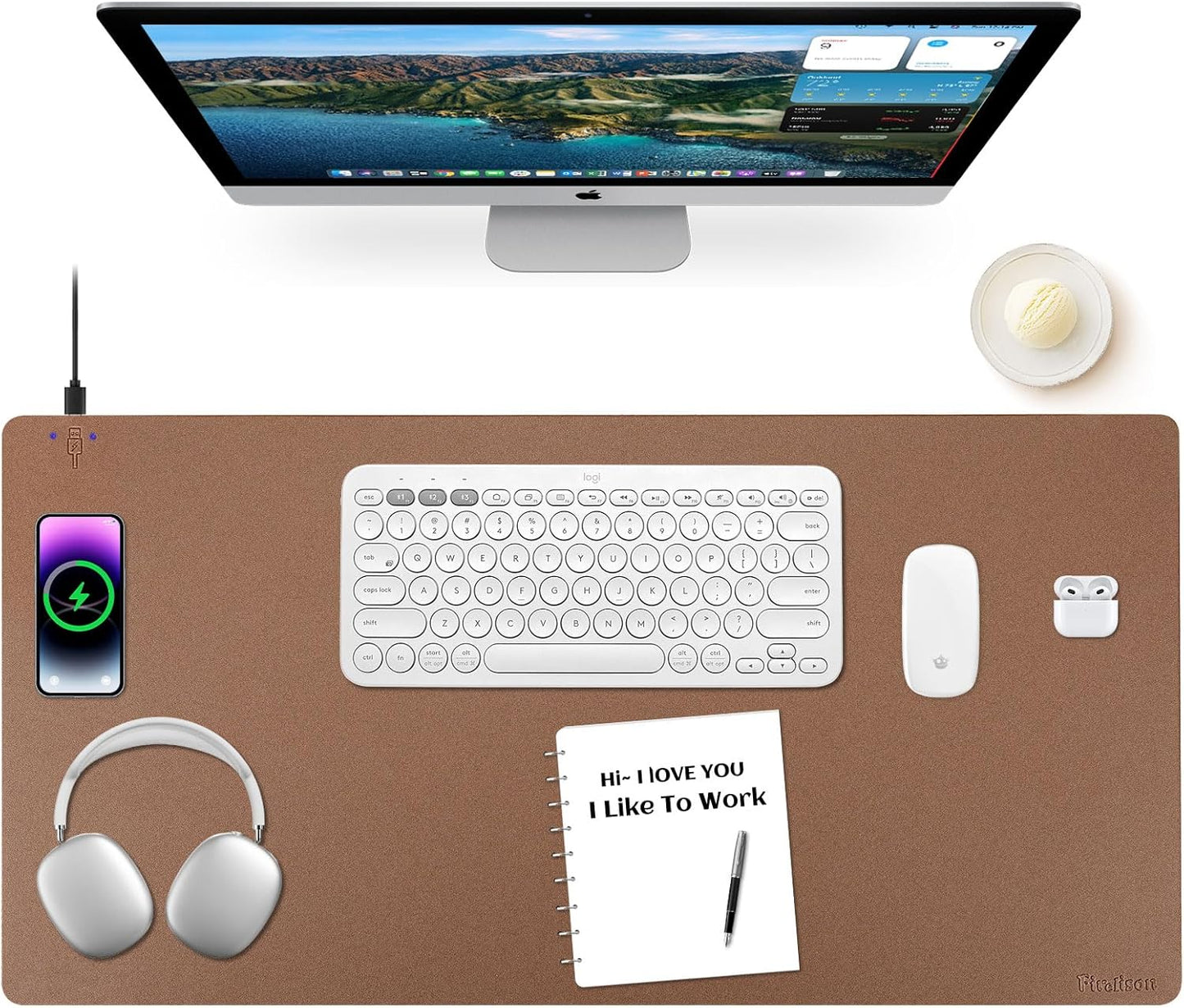 Wireless Charging Mouse Pad for Office with Leather Design