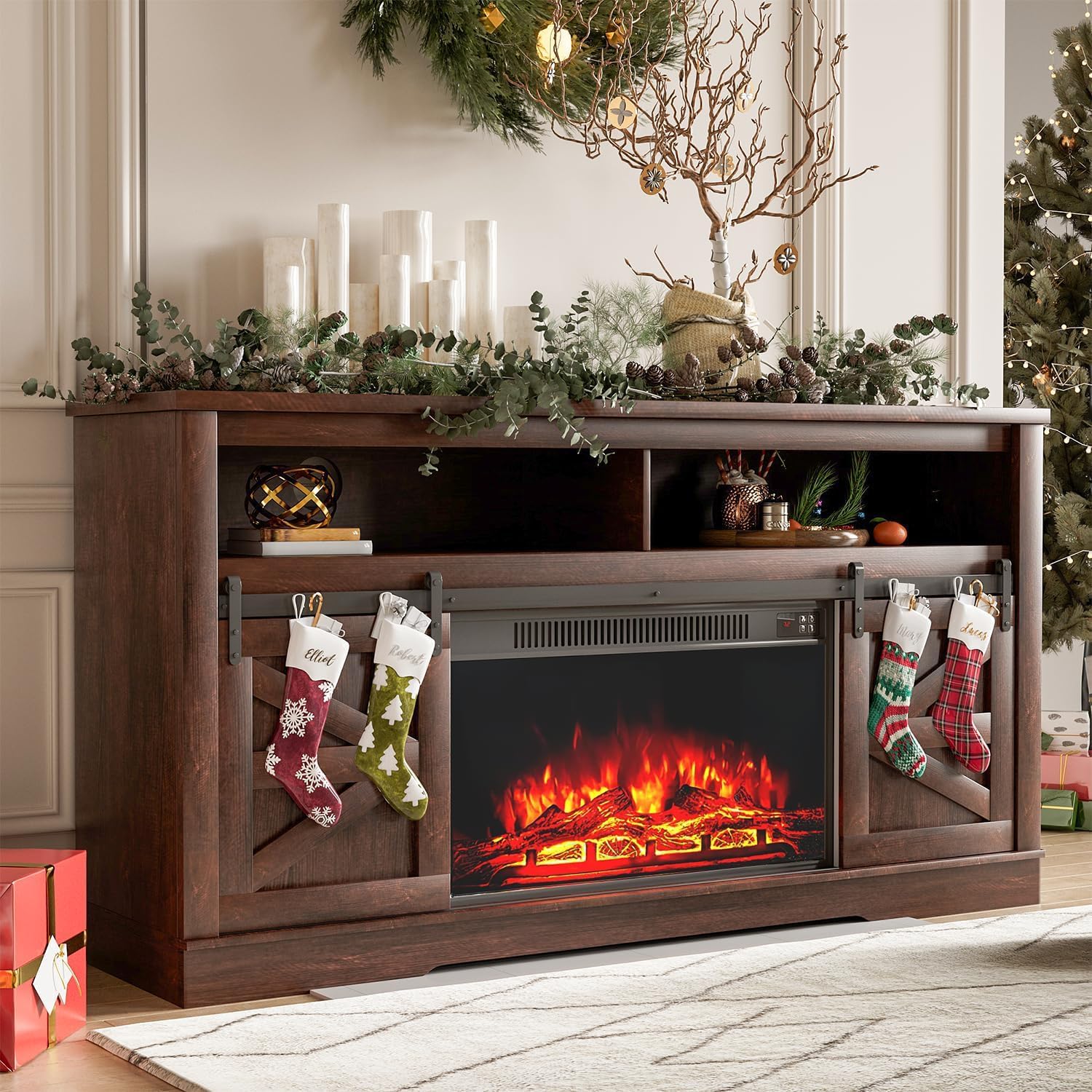 YESHOMY Fireplace TV Stand for 65 Inch TV with Storage Options