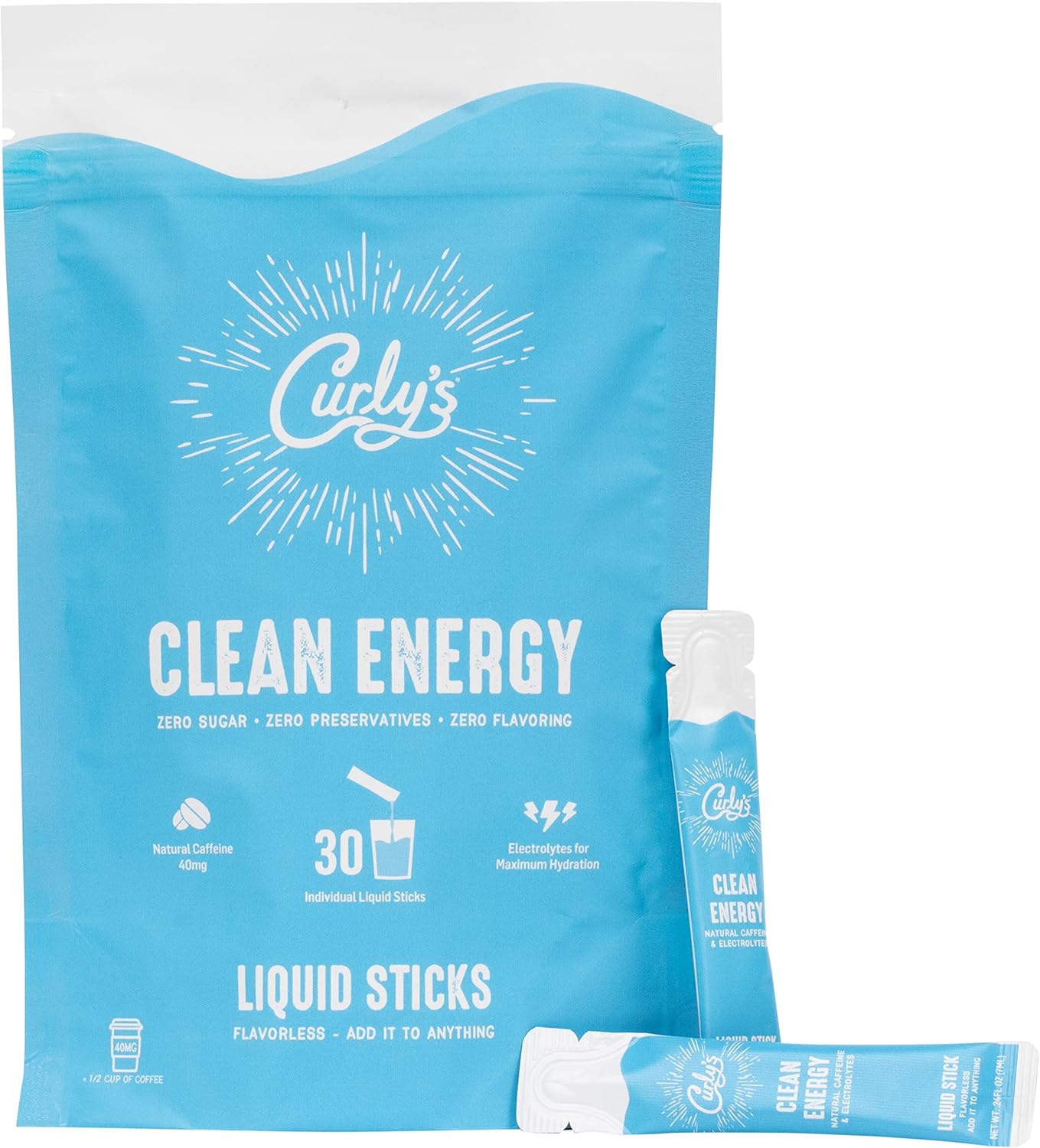Curly's Clean Energy Caffeine & Electrolyte Sticks for Hydration