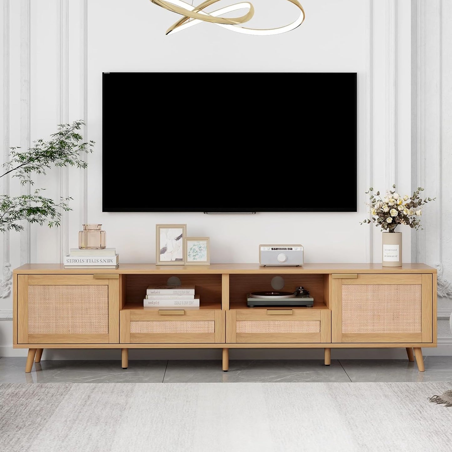 Merax Modern Rattan TV Stand: Stylish Storage Solution