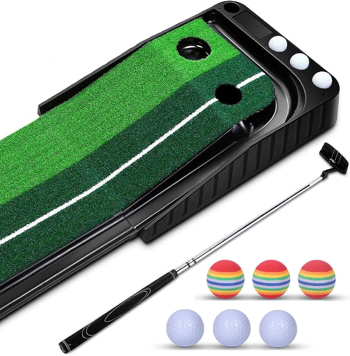 YINGJEE 10ft Golf Putting Mat with Auto Ball Return