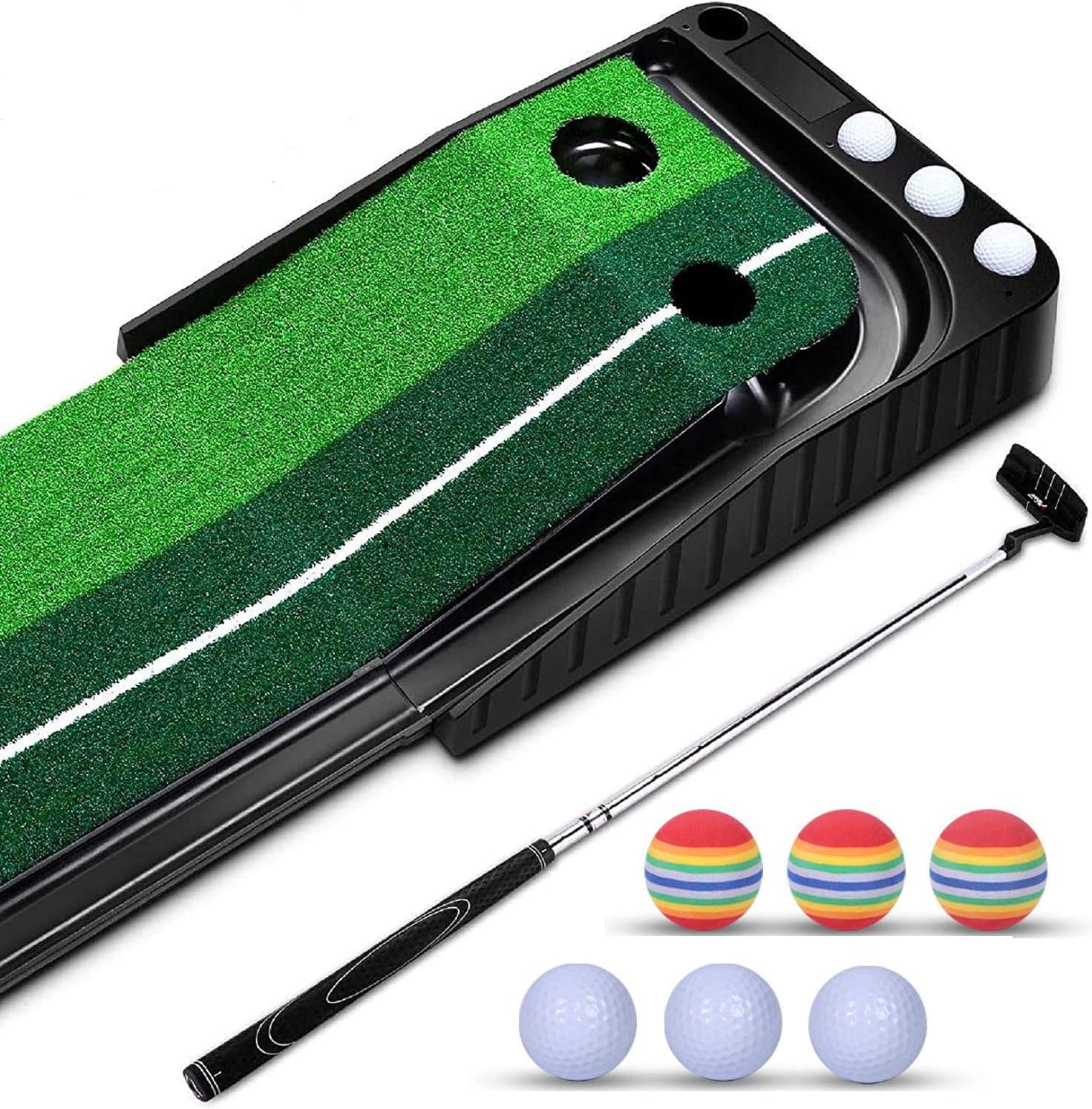 YINGJEE 10ft Golf Putting Mat with Auto Ball Return