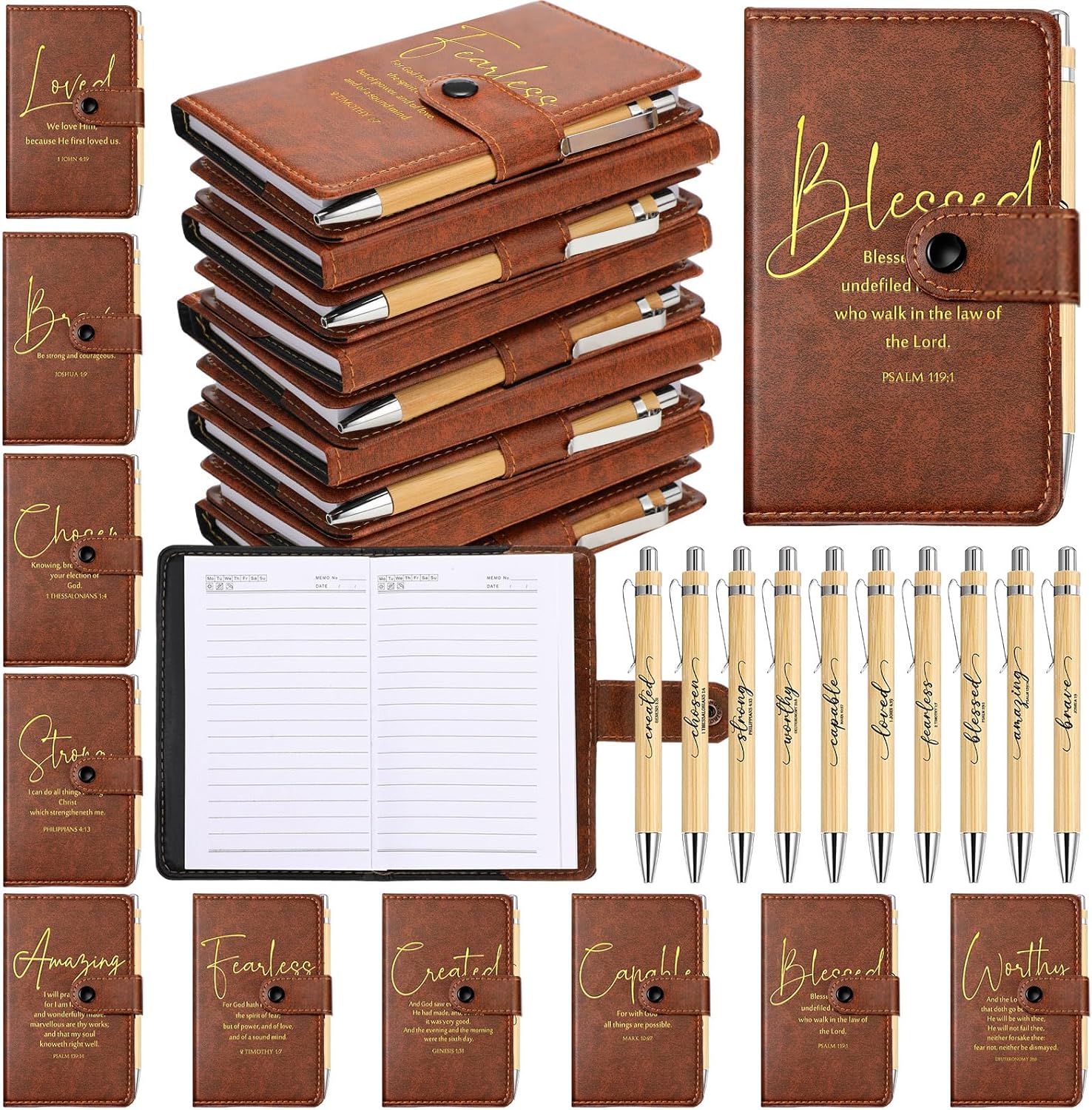 Spakon 60 Pcs Christian Gift Bulk Leather Prayer Journal Set