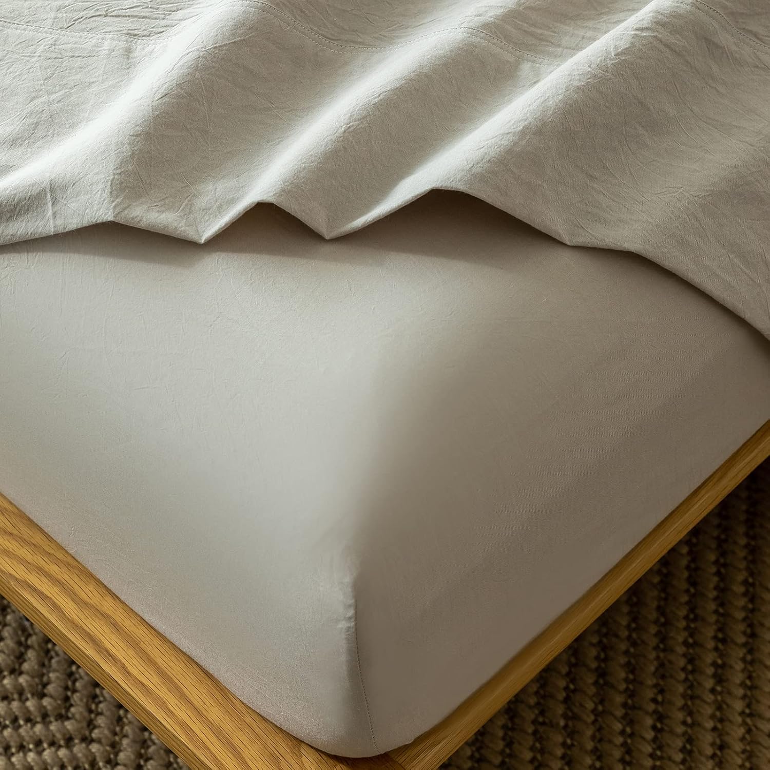 MooMee Fitted Bottom Sheet 100% Washed Cotton for Twin Size