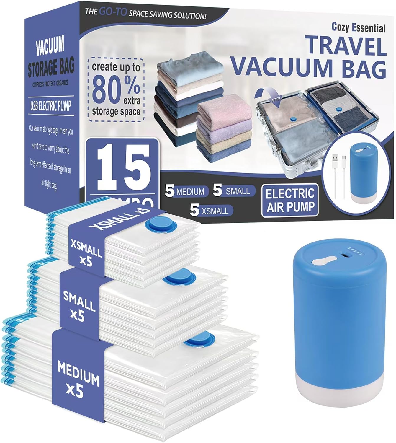 Travel Vacuum Storage Bags with Electric Pump for Compression