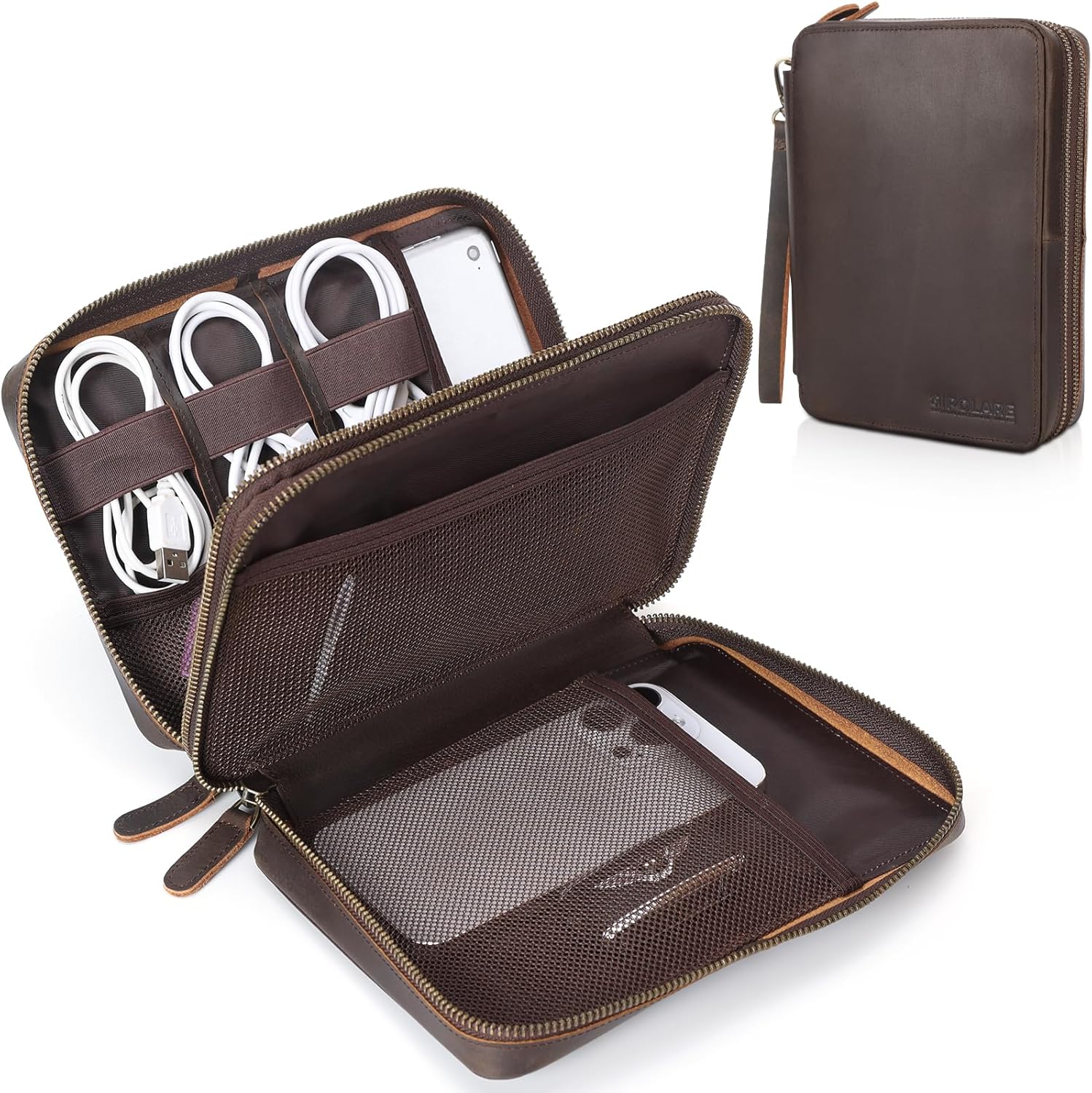 Polare Full Grain Leather Travel Cable Organizer Case for Tech