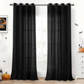Black Linen Curtains 90 in Length Light Filtering Semi Sheer Drapes