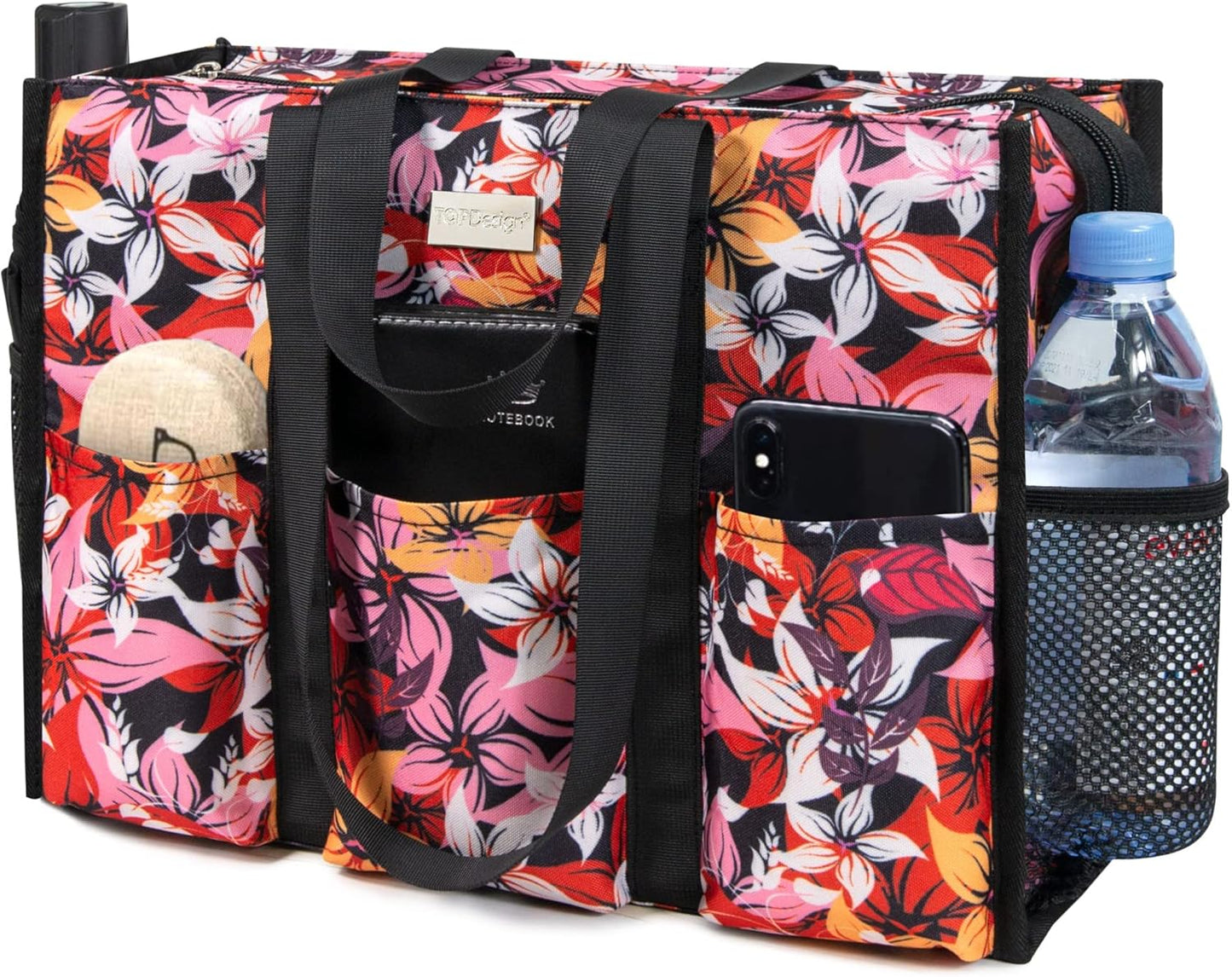 Utility Water Resistant Tote Bag with 13 Pockets for Women