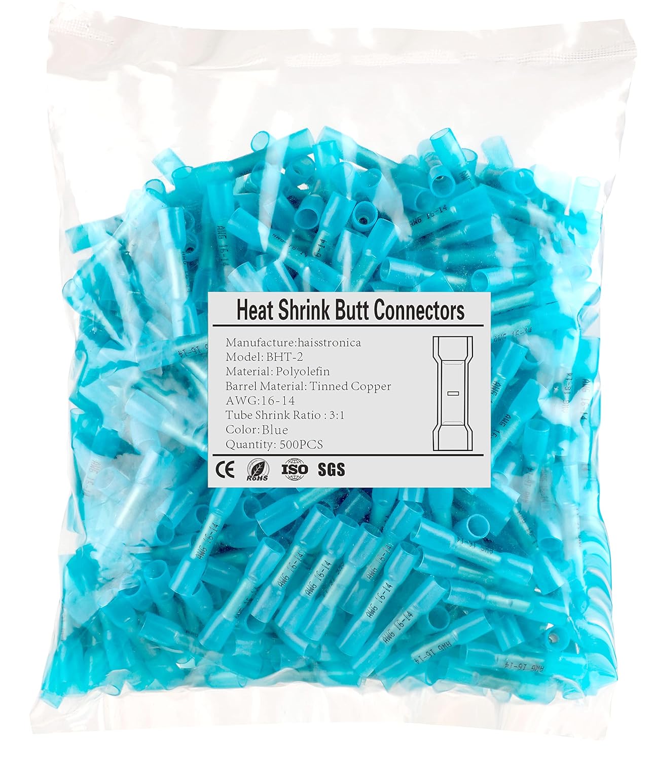500PCS Blue Heat Shrink Butt Connectors for Reliable Connections