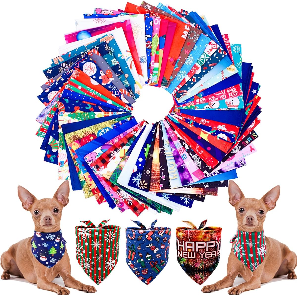 50Pcs Small Dog Bandanas for Christmas and New Year Festivities
