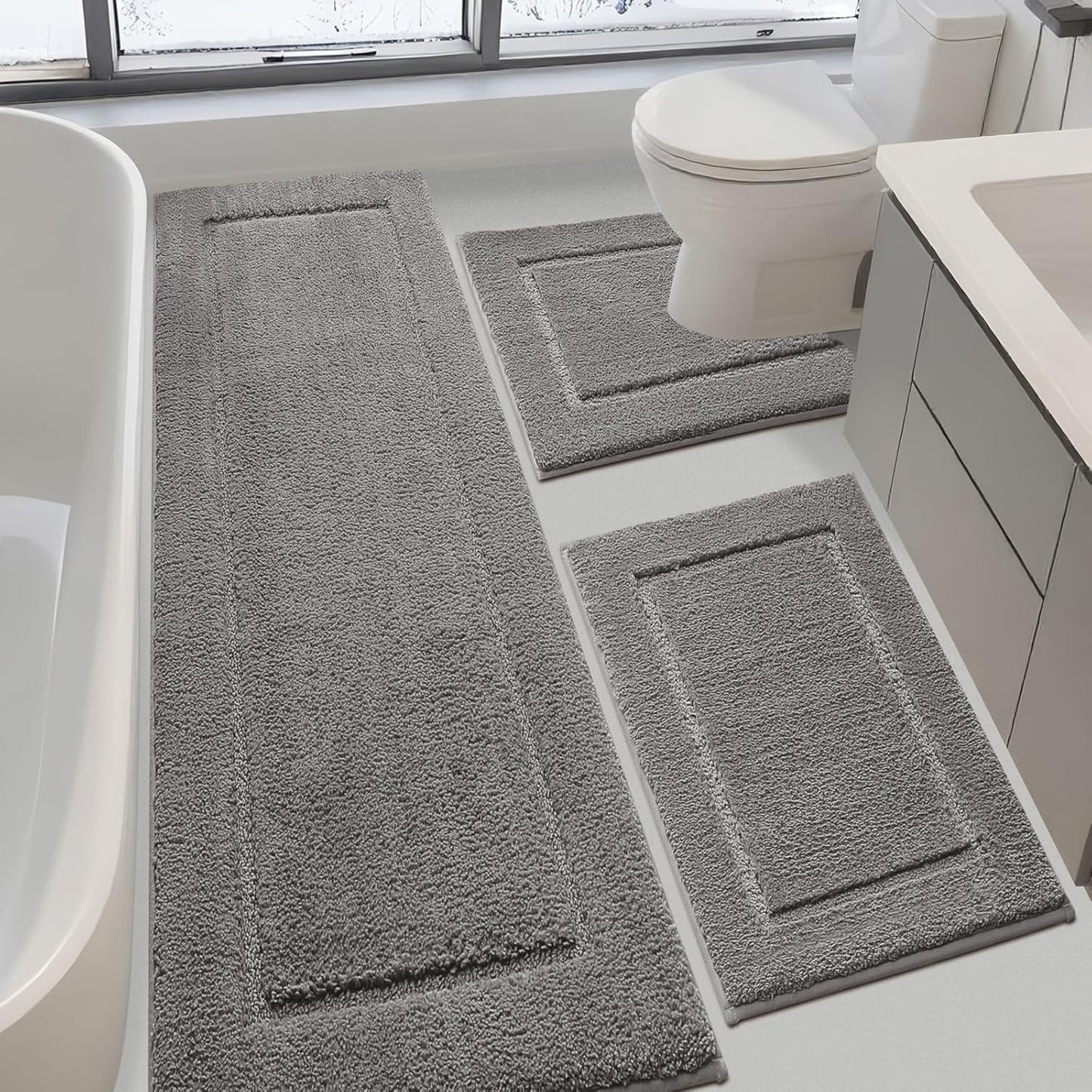 Ultra Soft Thick Plush Microfiber Bath Rugs Set for Bathroom