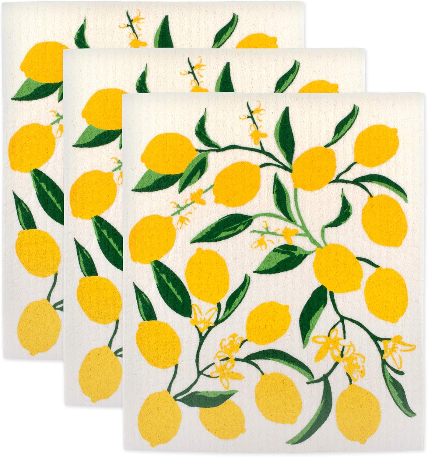 Reusable & Biodegradable Dishcloths, Lemon Print, 3 Pack