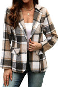 ELLEVEN Women's Lapel Collar Plaid 2 Button Boyfriend Blazer