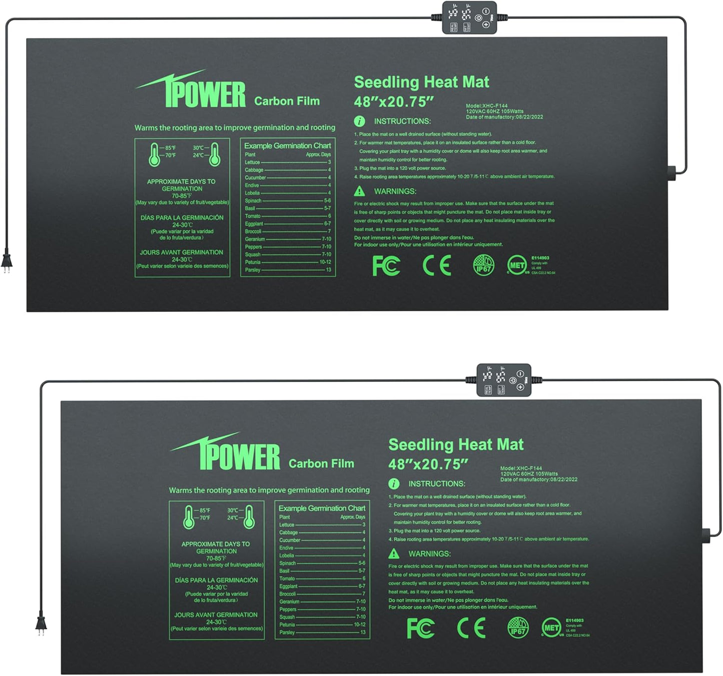 iPower Seedling Heat Mat with Dual Digital Temperature Controller