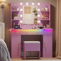 Makeup Vanity Desk with Mirror and Lights - 43 in Purple Vanity Set