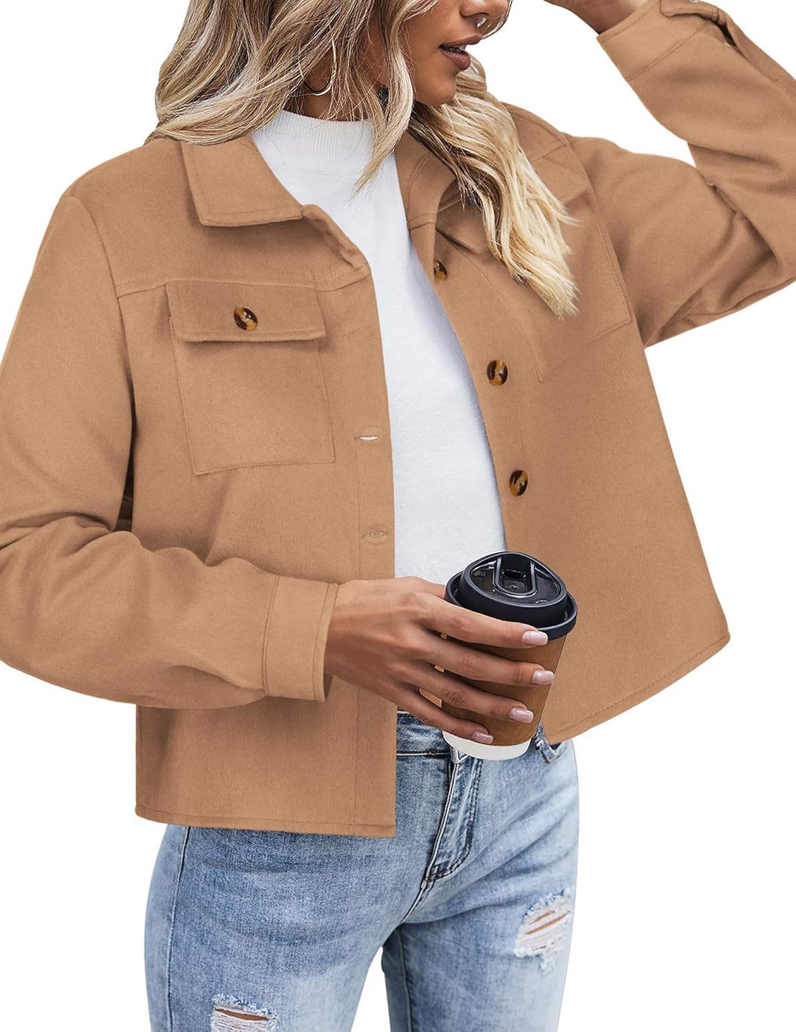 Cropped Flannel Shacket Jacket for Women - Fashionable Plaid Top