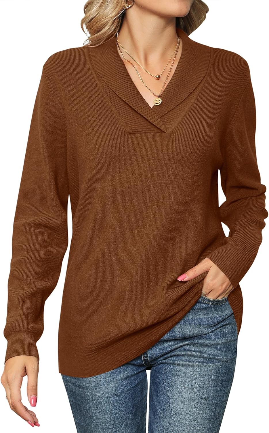 Ivicoer Women Long Sleeve V Neck Pullover Sweater for Style