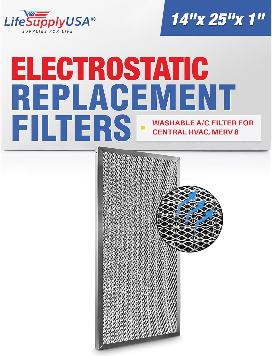 14x25x1 Electrostatic Air Filter for HVAC Systems - MERV 8