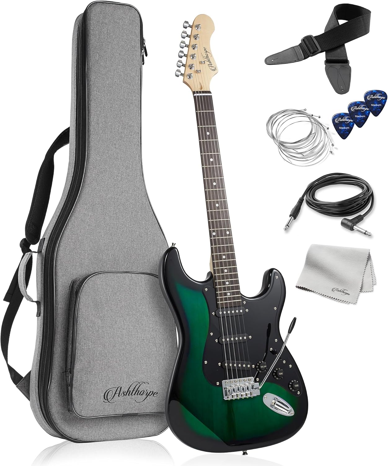 Ashthorpe 39-Inch Electric Guitar Kit with Accessories Included