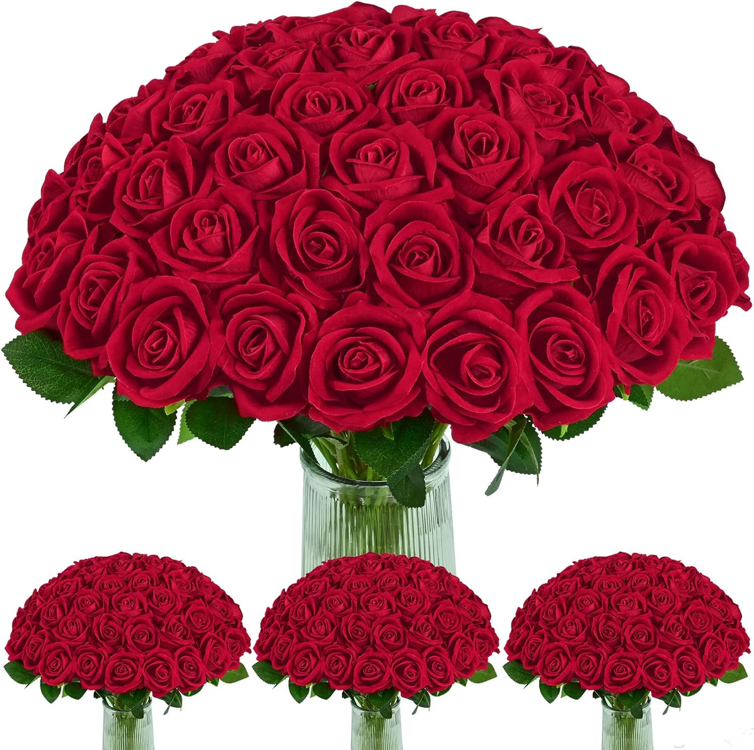 BLEUM CADE 100 Pcs Red Velvet Roses for Romantic Decor