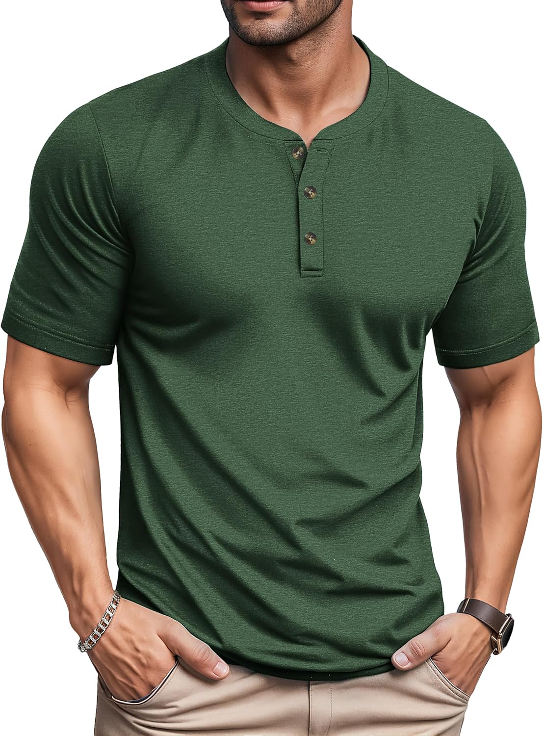 MAGCOMSEN Men's Henley Short Sleeve Shirt for Casual Summer Wear