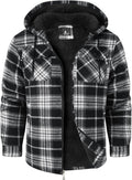 ZITY Men's Flannel Hooded Jacket Fleece Sherpa Lined Plaid Shirt soft