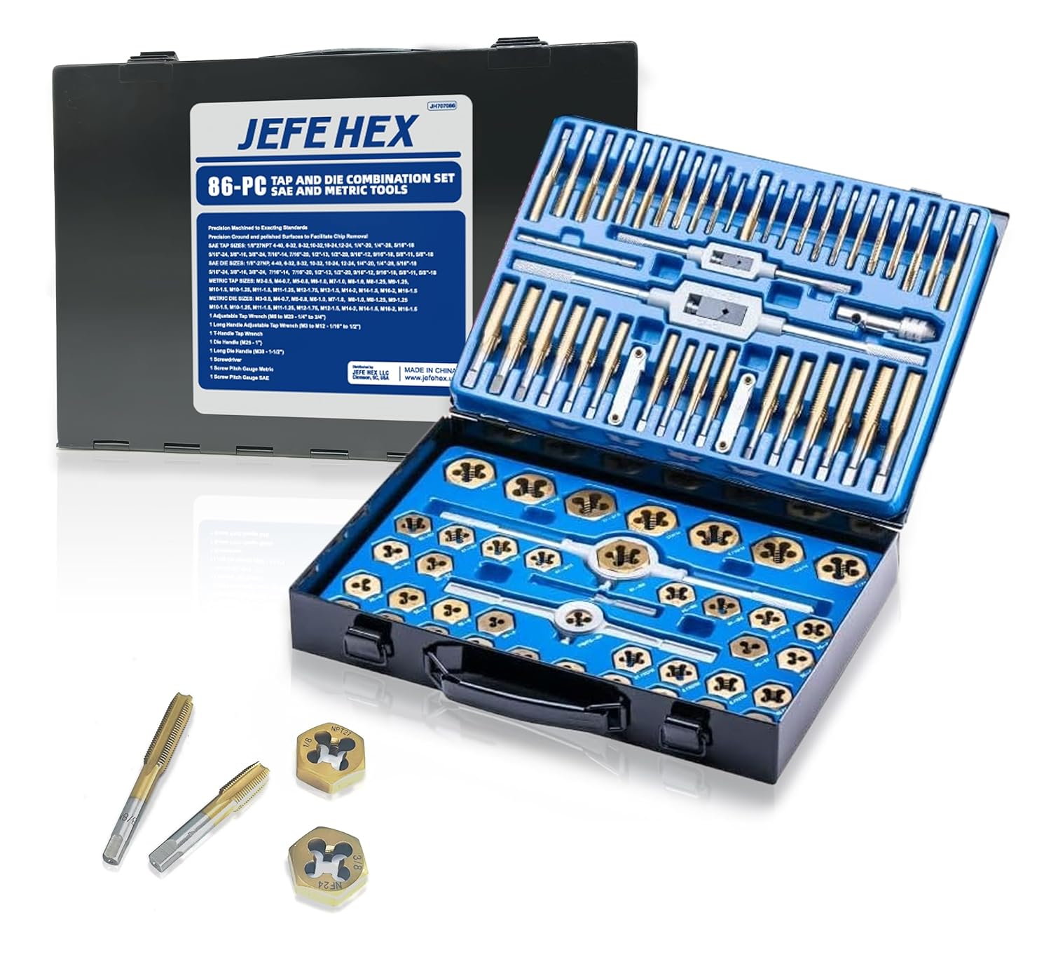 JEFE HEX 86pcs Tap and Die Set for Coarse and Fine Threads