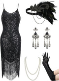 YESSA Women's 1920s Flapper Sequin Fringe Dress - Gatsby Style