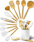 White and Gold Cooking Utensils Set 13-Piece - Stylish Counter Storage