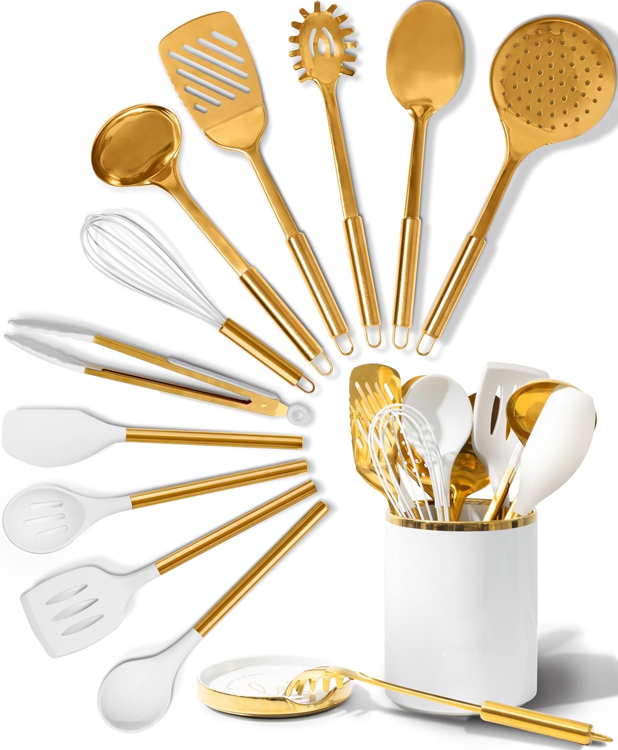 White and Gold Cooking Utensils Set for Culinary Perfection