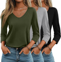Huukeay Womens 3/4 Sleeve V Neck T-Shirts - Soft Loose Fit Pack
