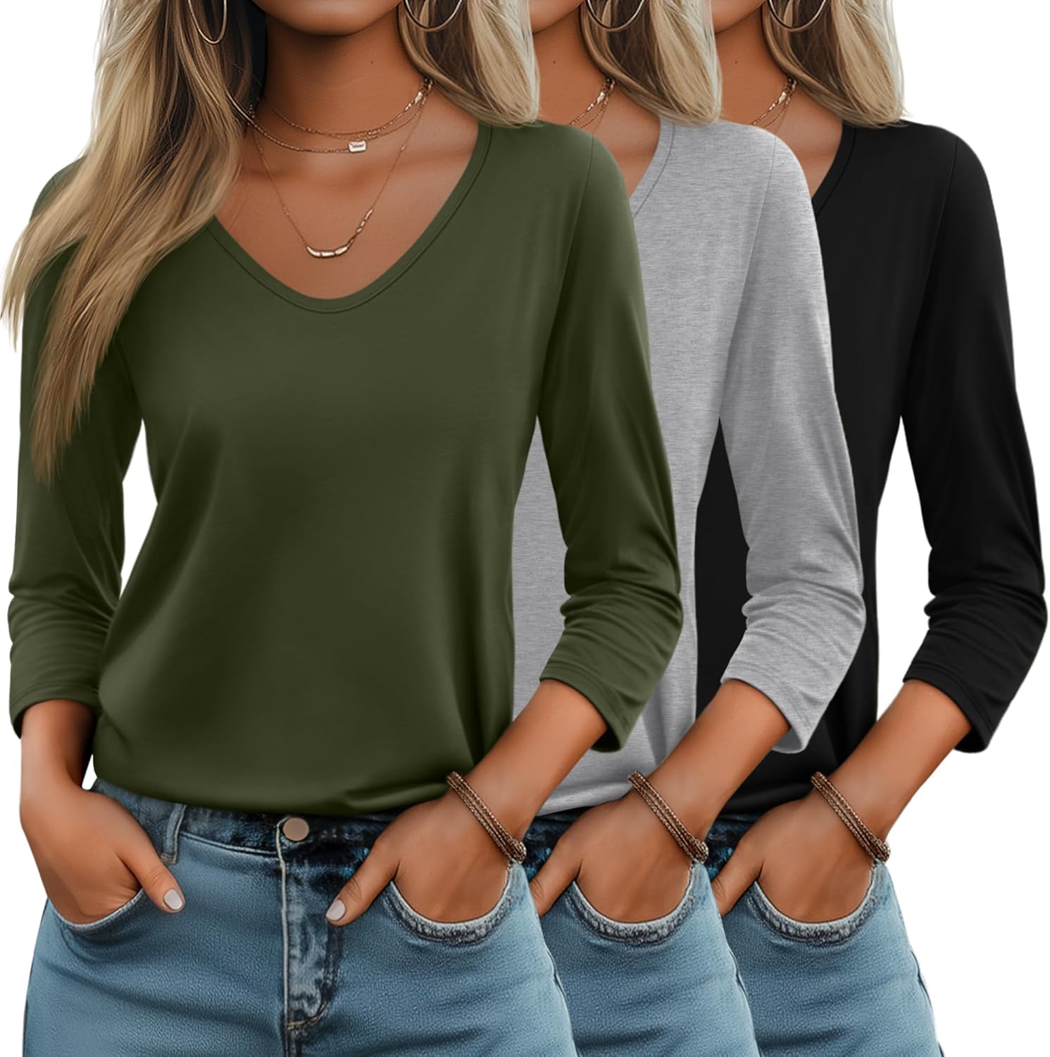 Huukeay Women's 3/4 Sleeve T-Shirts for Casual Style and Comfort