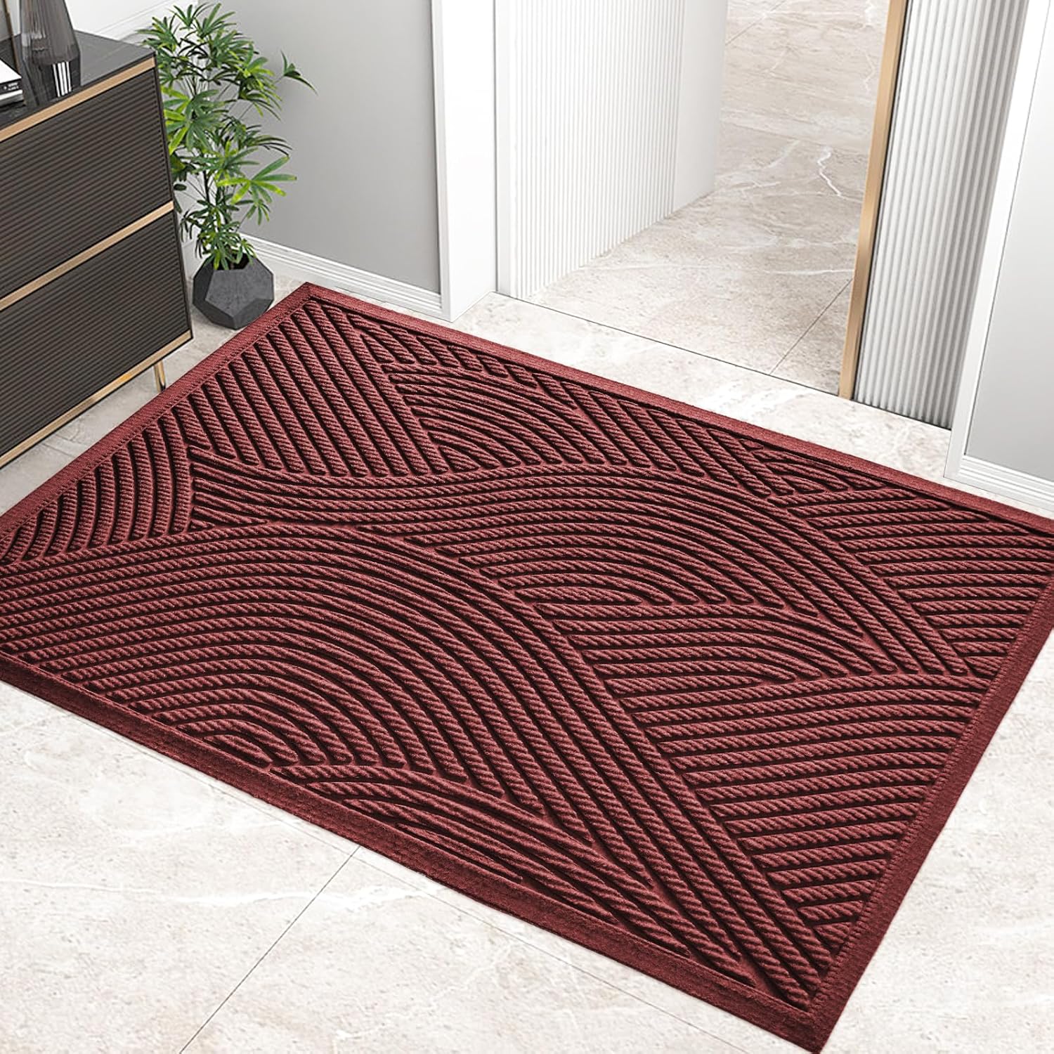 Sturdy Front Door Mat for Indoor Outdoor Use, Low Profile Design