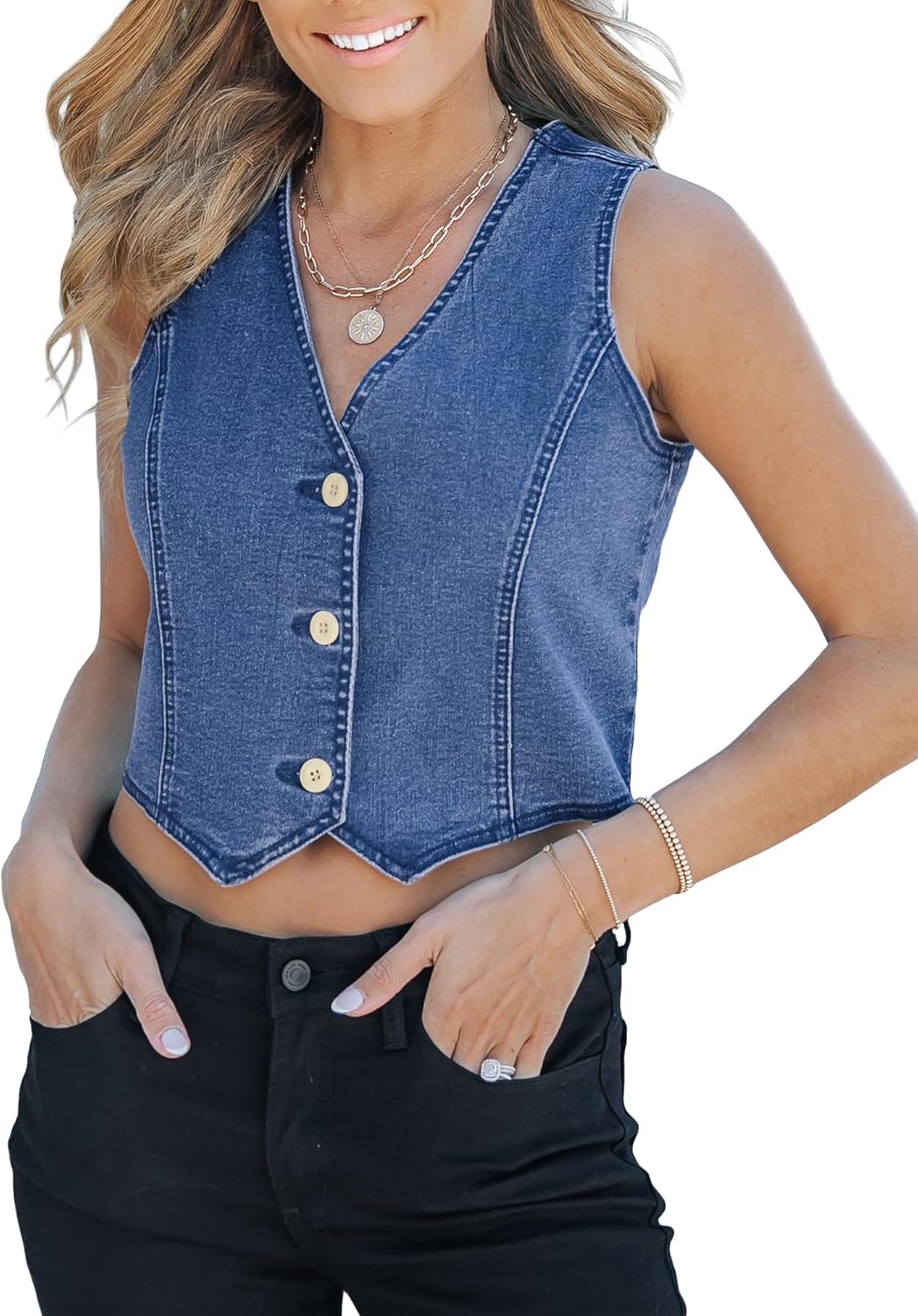 Luvamia Jean Vests for Women - Stylish Crop Denim Top