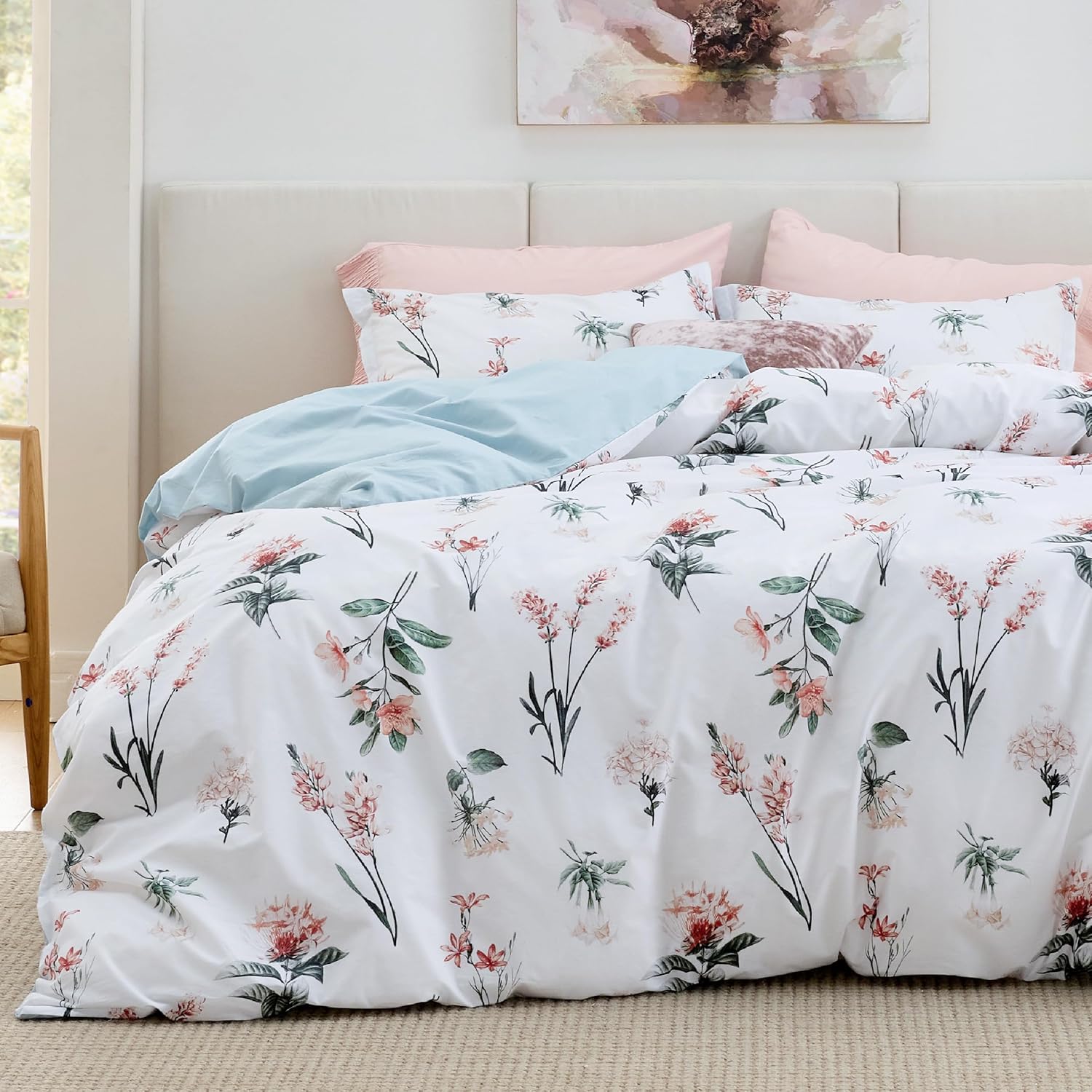 Bedsure Duvet Cover King Size - Soft Cotton Floral Bedding Set