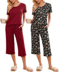 Women's Pajama Set 2 Pack Short Sleeve Capri Sleepwear - Soft Comfort