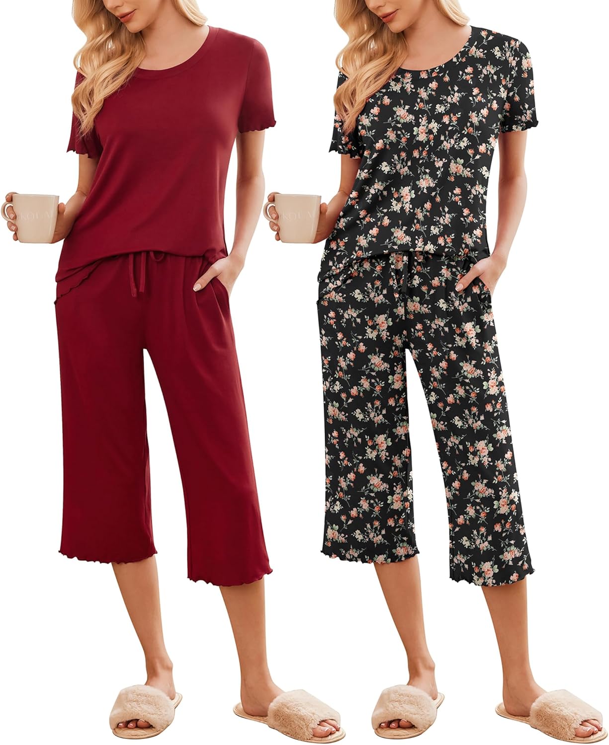 Ekouaer Women's Pajamas Set: Soft Capri Pants Sleepwear