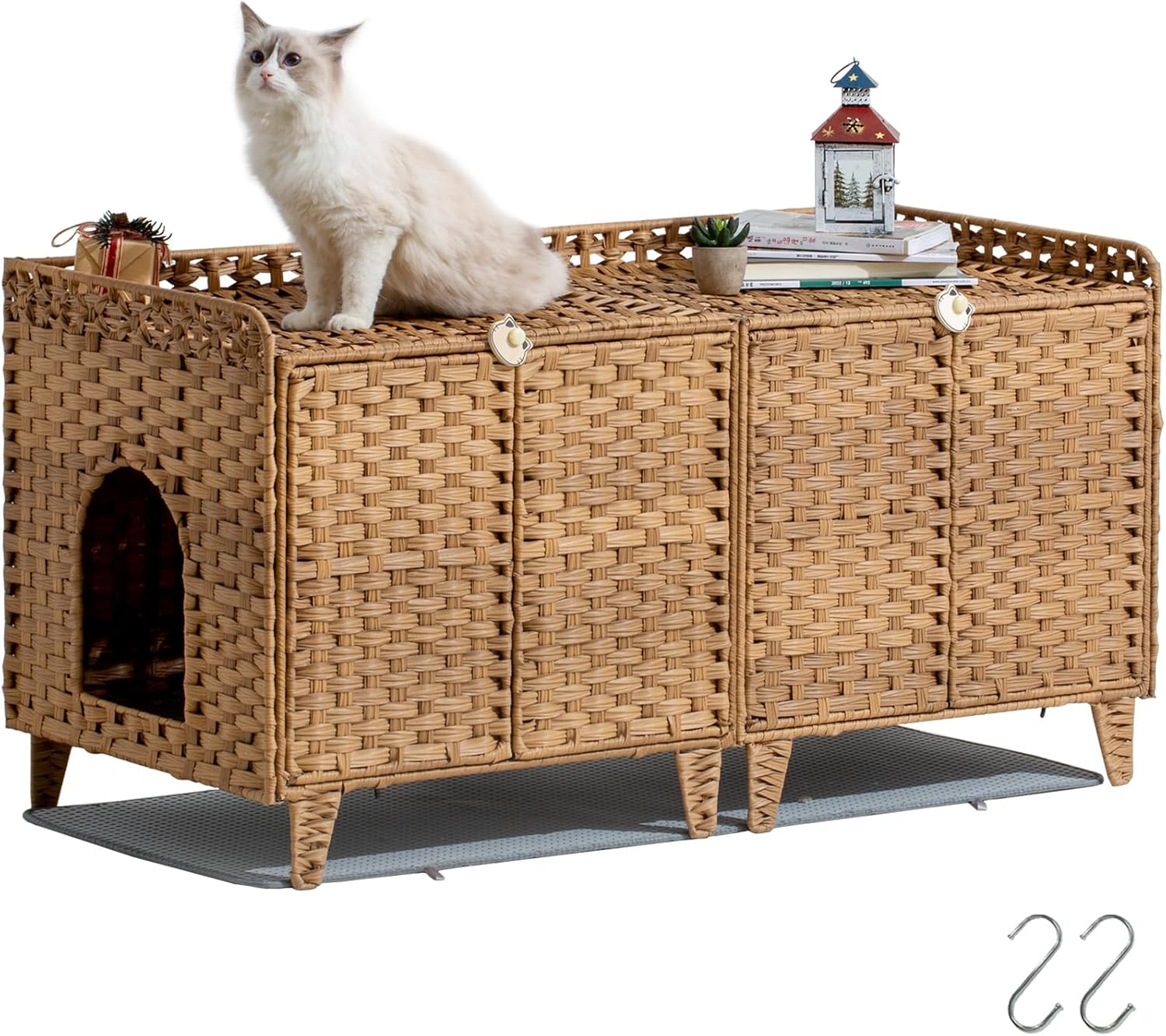 Cat Litter Box Enclosure for 2 Cats - Stylish Hidden Furniture