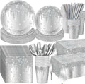 Silver Birthday Party Decorations Set 452 Pcs - Complete Disposable