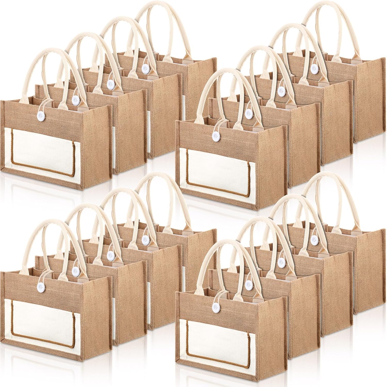 16 Pcs Jute Tote Bags for Weddings, Gifts, and Beach Use
