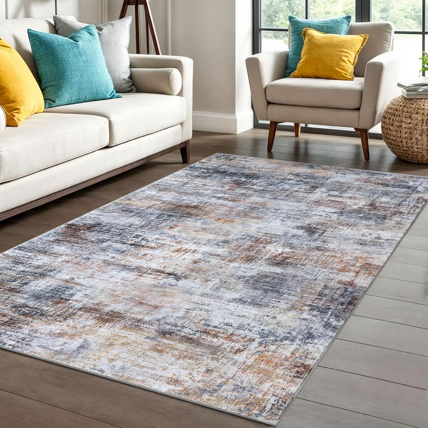 IOHOUZE Abstract Area Rug 4x6 Ft Washable Non Slip Design