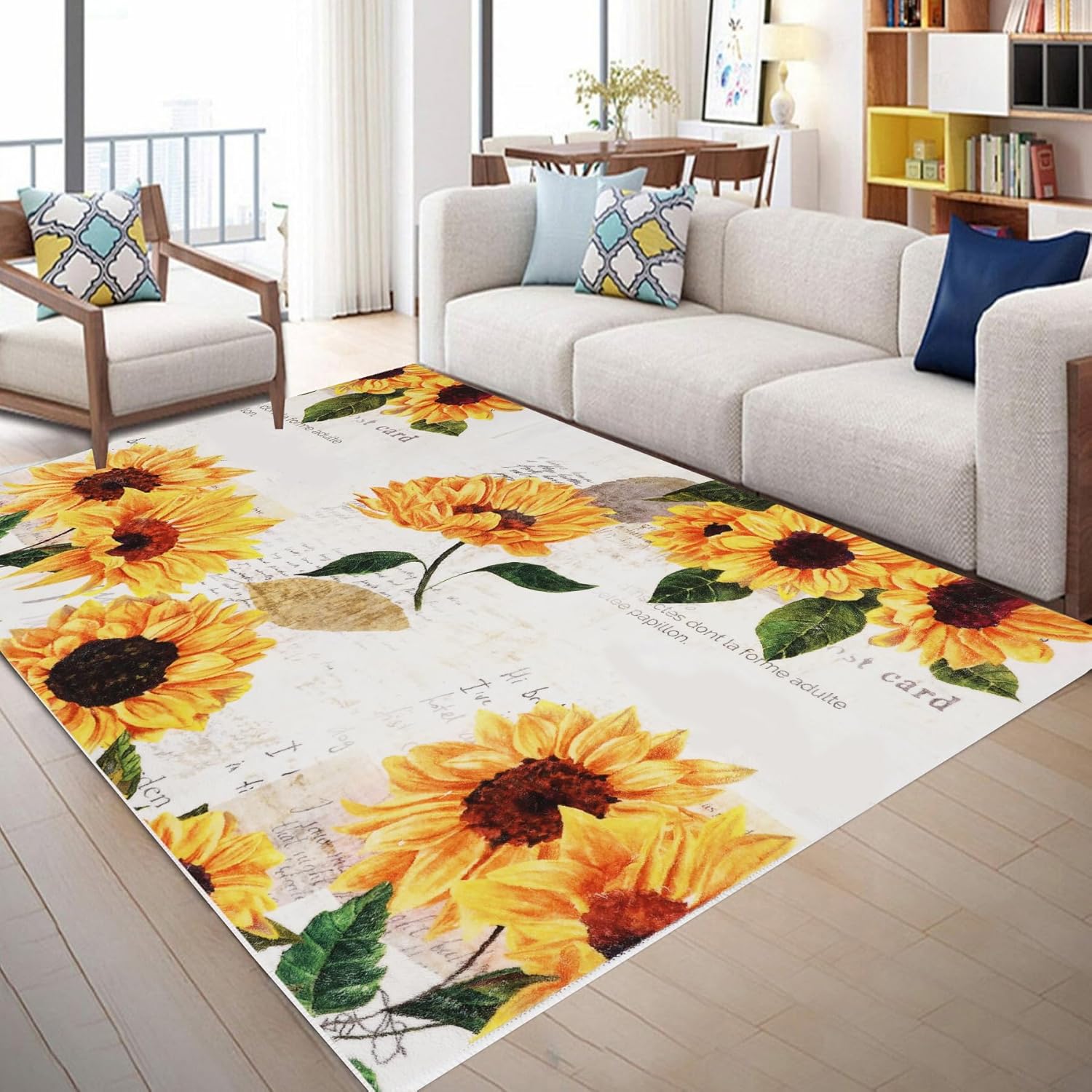 Sunflower Rug 5ft x 7ft Large Oil Painting Artwork for Home